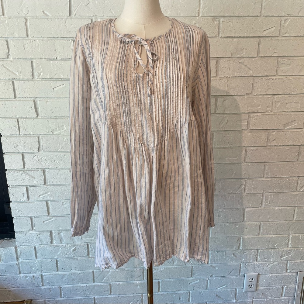 CP shades 100% Linen Blue Striped Tunic Small - Picture 2 of 12
